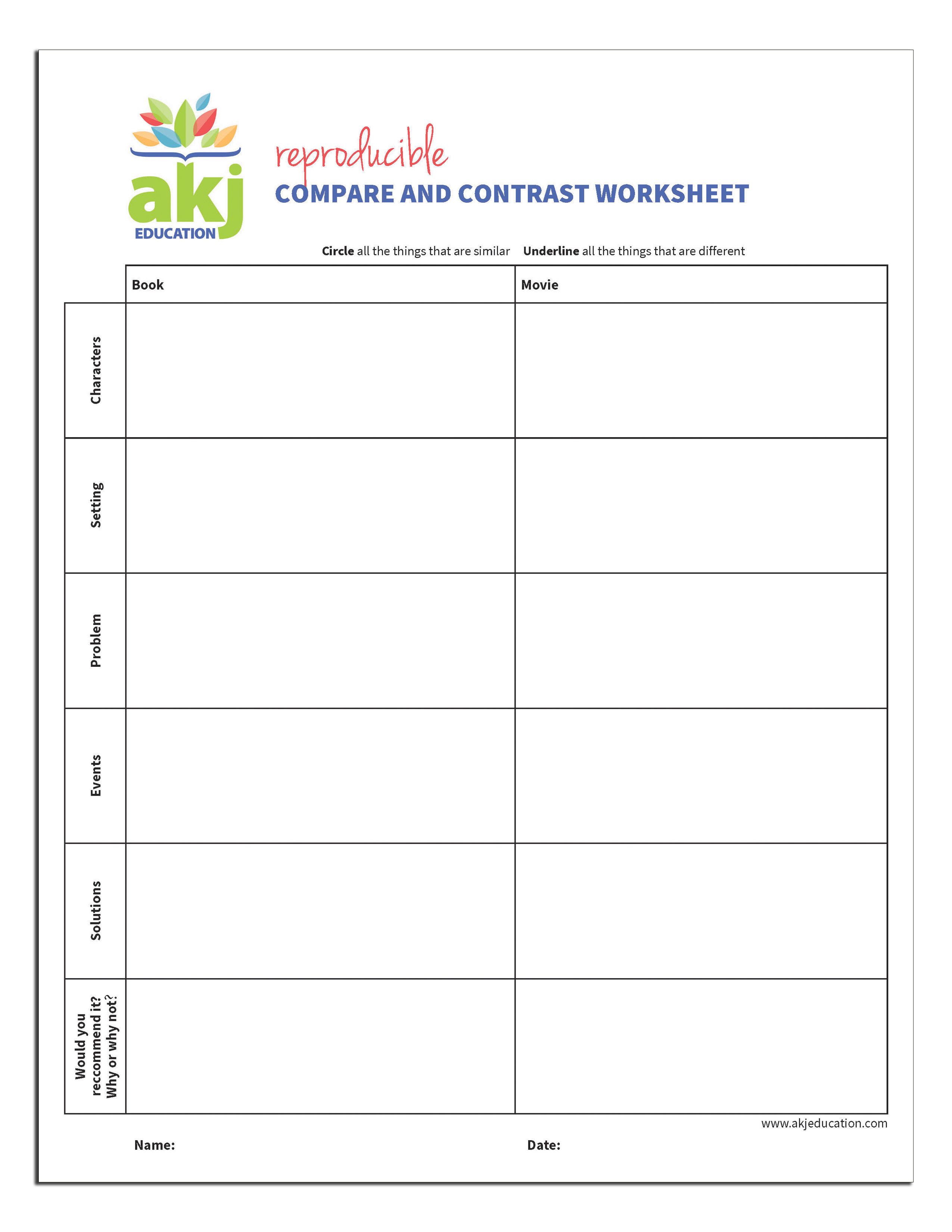 Compare and ContrastWorksheet_akjeducation